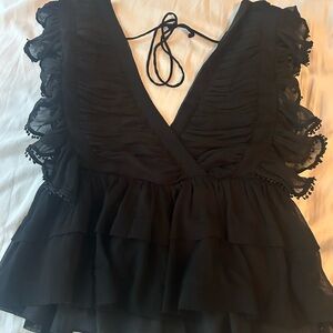 Elle Black Ruffle V-Neck Blouse